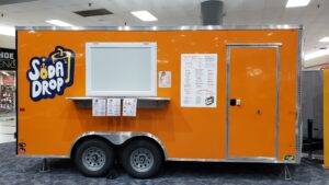 Soda Drop trailer in side profile view at the Kirkwood Mall.